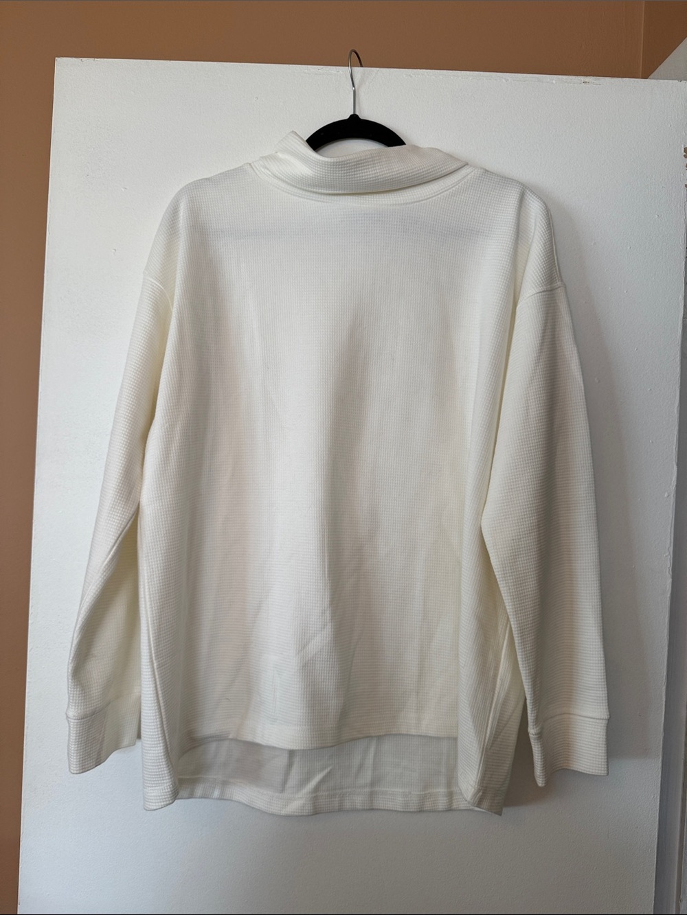 Lands End Cream Long-Sleeve Waffle Knit Pullover Turtleneck Sweater